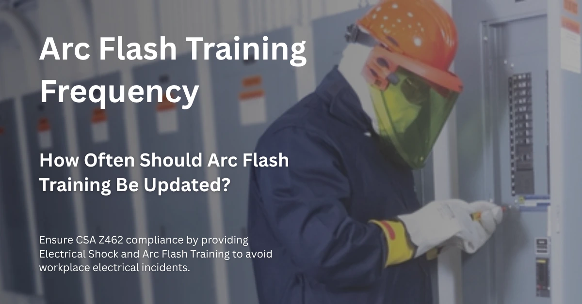 Electrical worker wearing arc-rated PPE inspecting panel during arc flash training