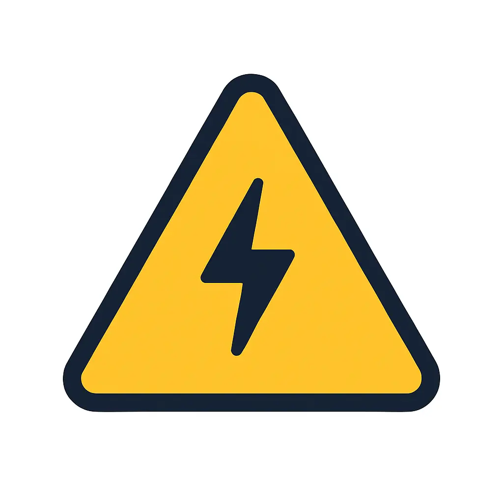Yellow triangle with lightning bolt symbolizing arc flash hazard