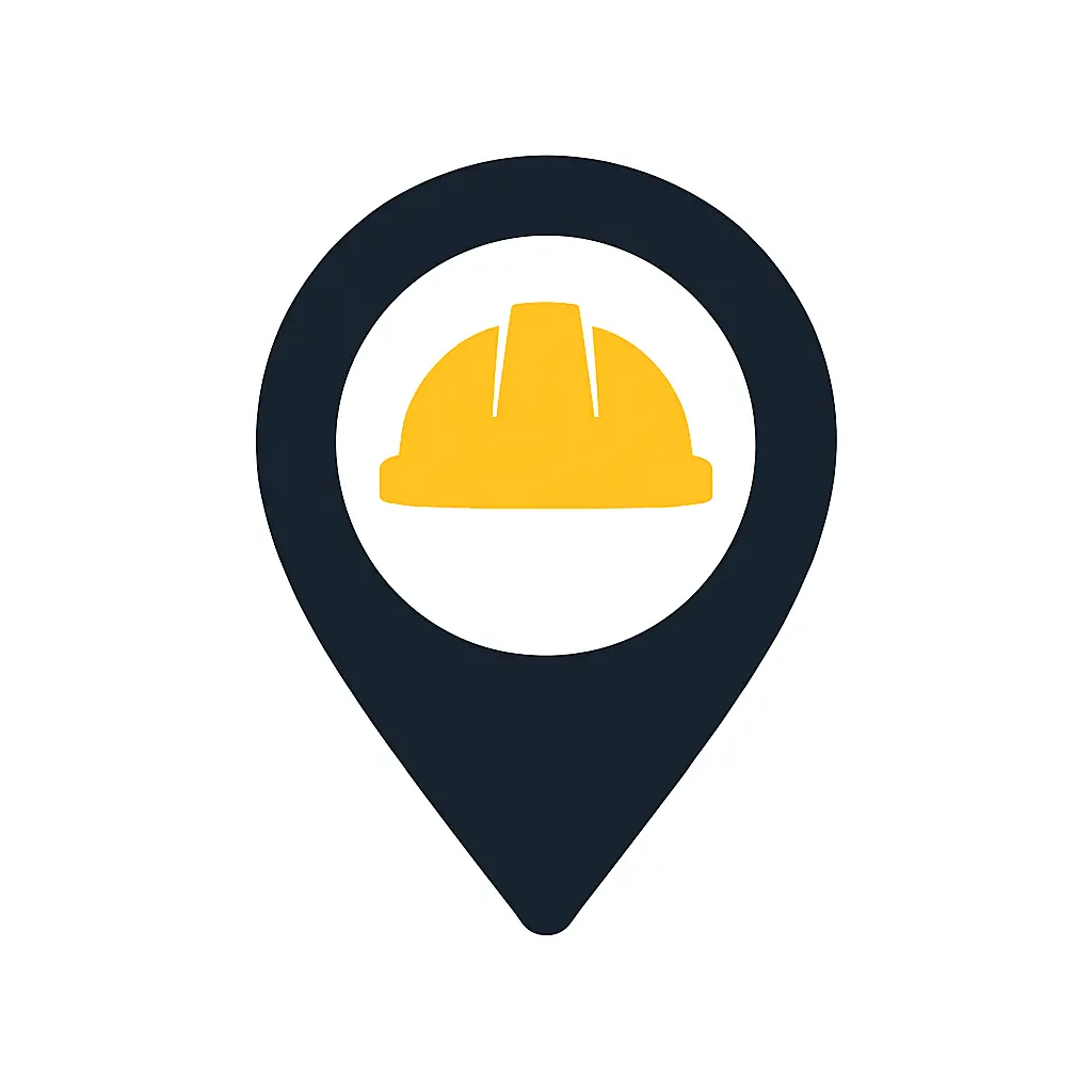 Location pin with hard hat symbol insid
