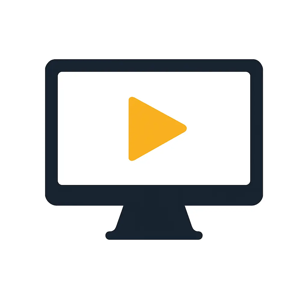 Computer monitor with play button representing online training